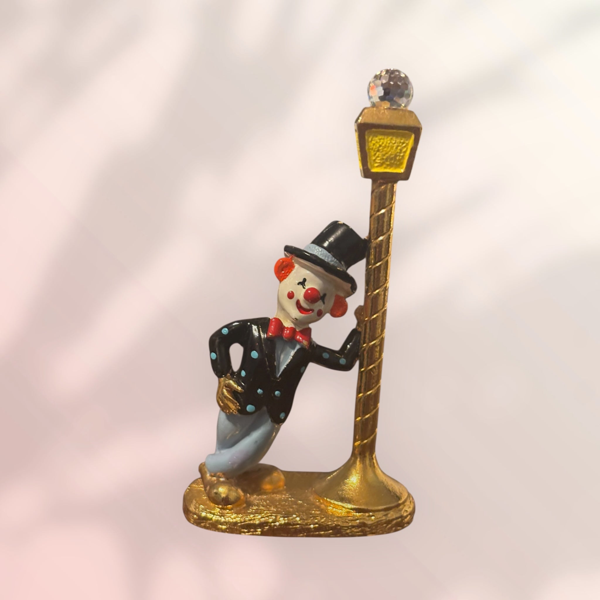 Spoontiques Pewter Clown with Swarovski Crystal gold plated figurine leaning on light pole