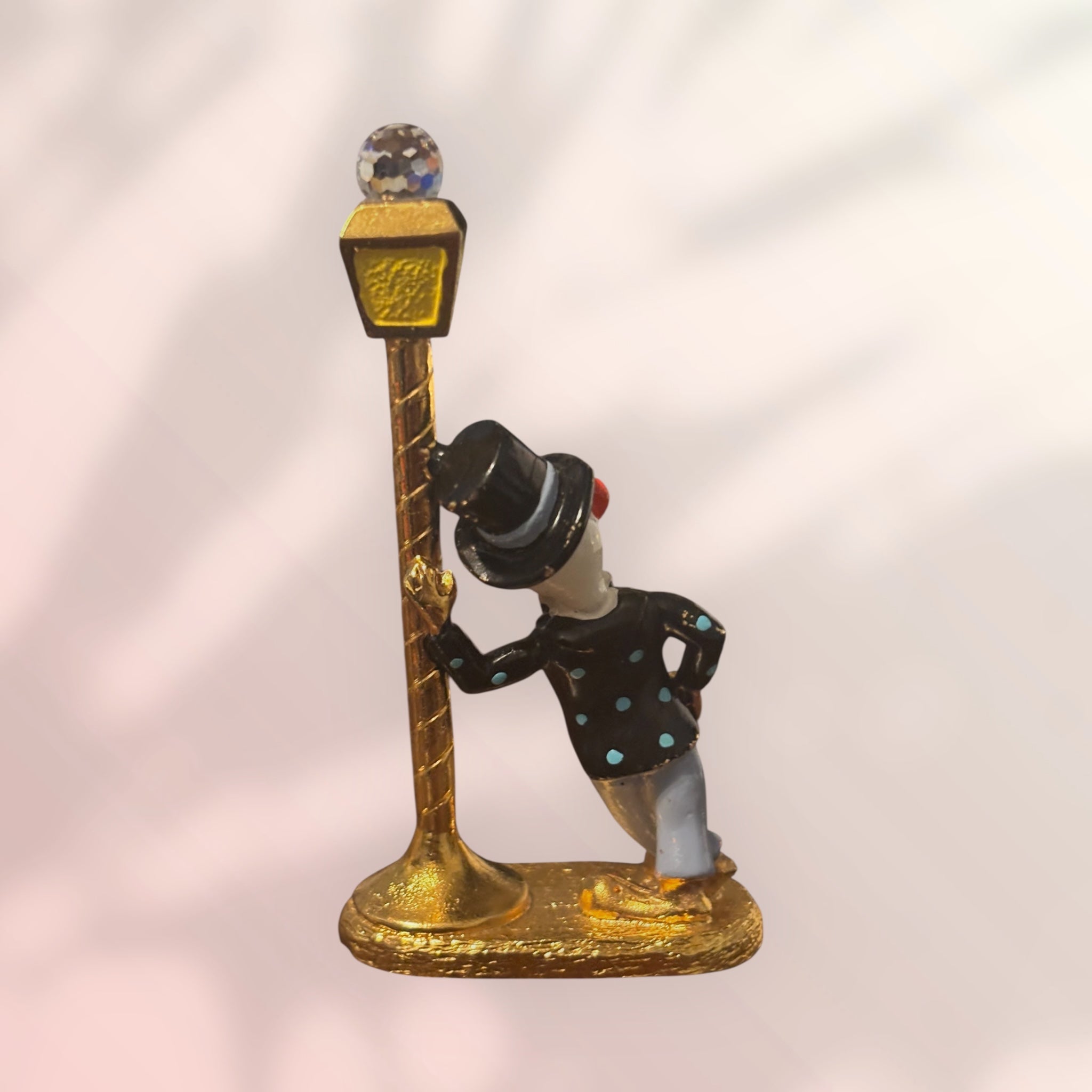 Spoontiques Pewter Clown with Swarovski Crystal gold plated figurine leaning on light pole