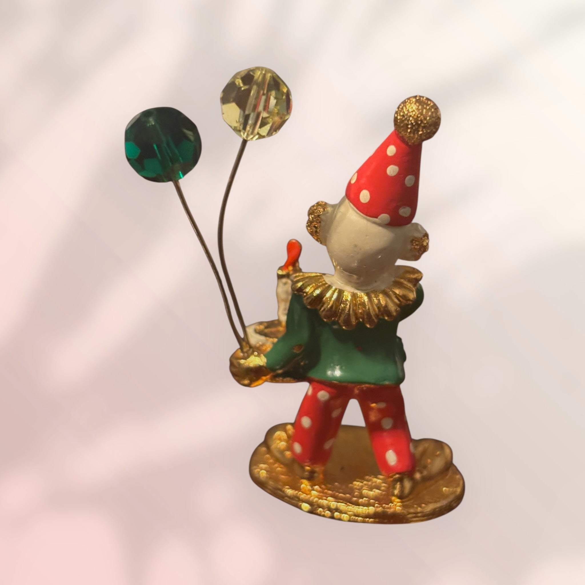 Spoontiques Pewter Clown Drummer holding balloons Swarovski Crystals Gold Plated Figurine