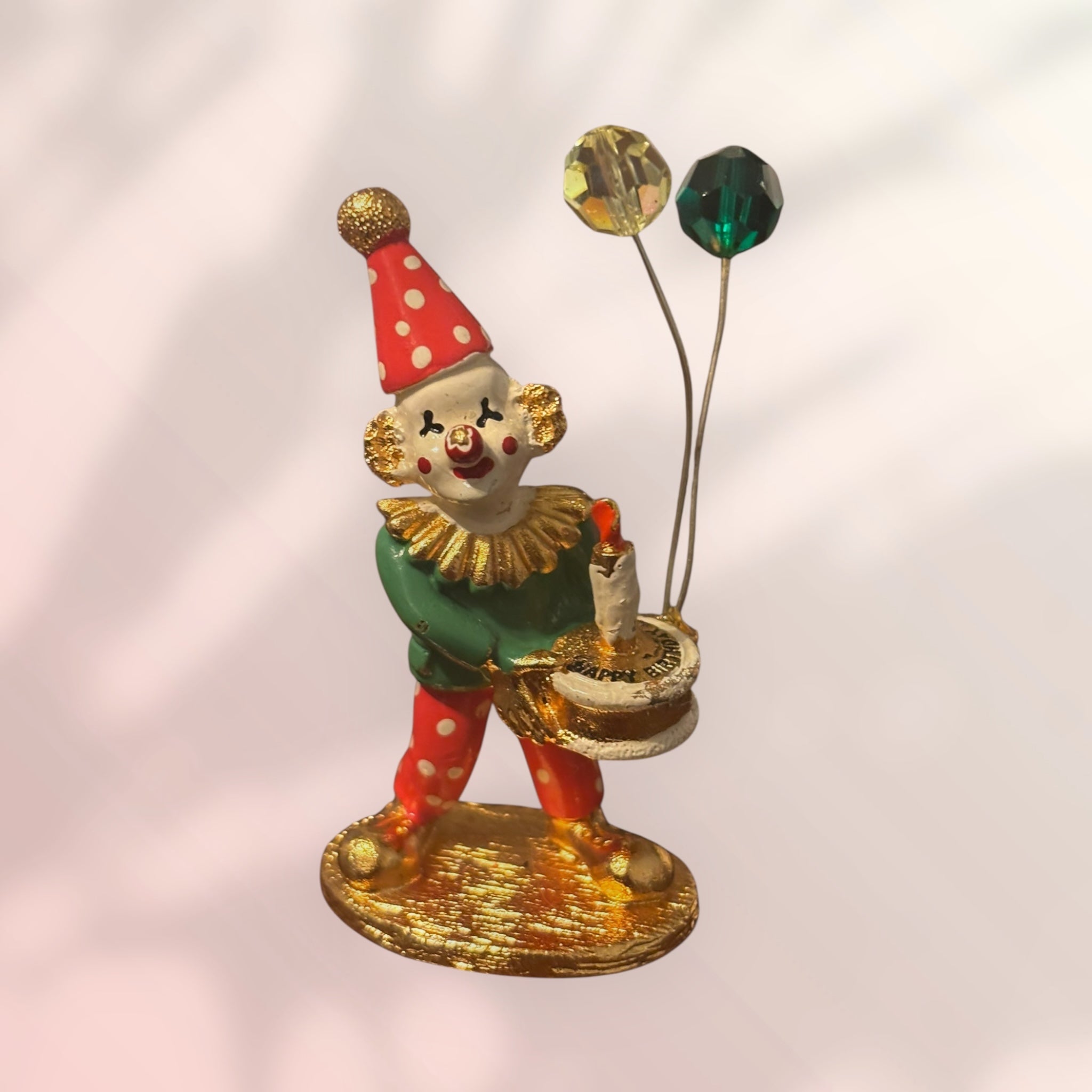 Spoontiques Pewter Clown Drummer holding balloons Swarovski Crystals Gold Plated Figurine