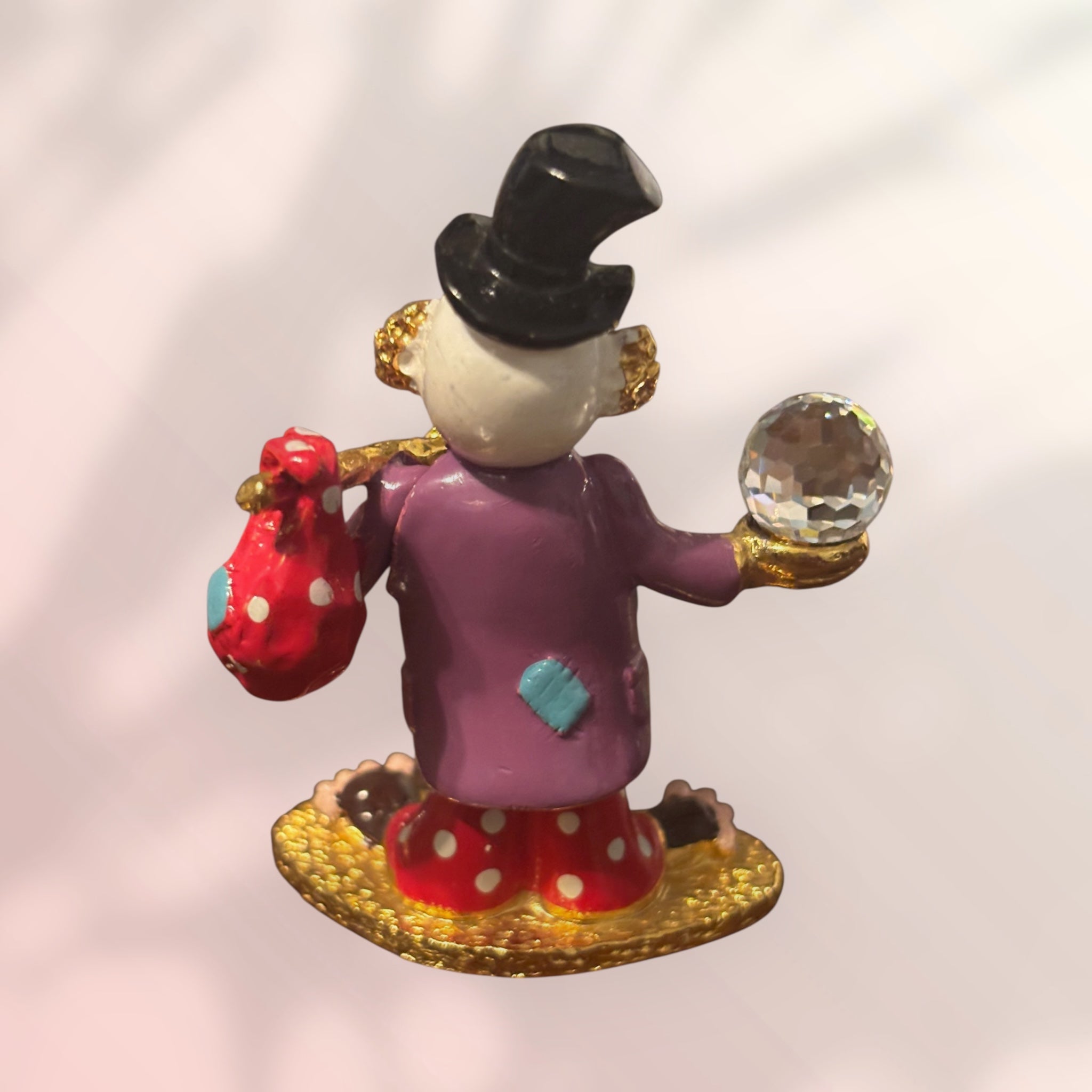 Spoontiques Pewter Clown Hobo Figurine Swarovski Crystal Gold Plated