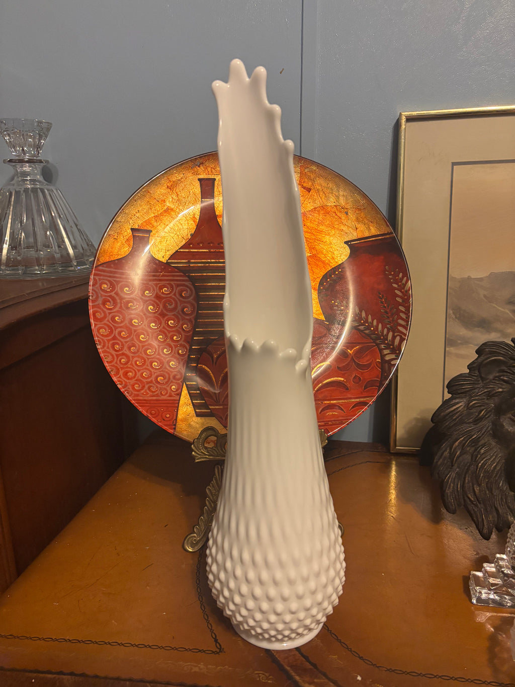 Fenton Tall Hobnail Milk Glass Swung Vase