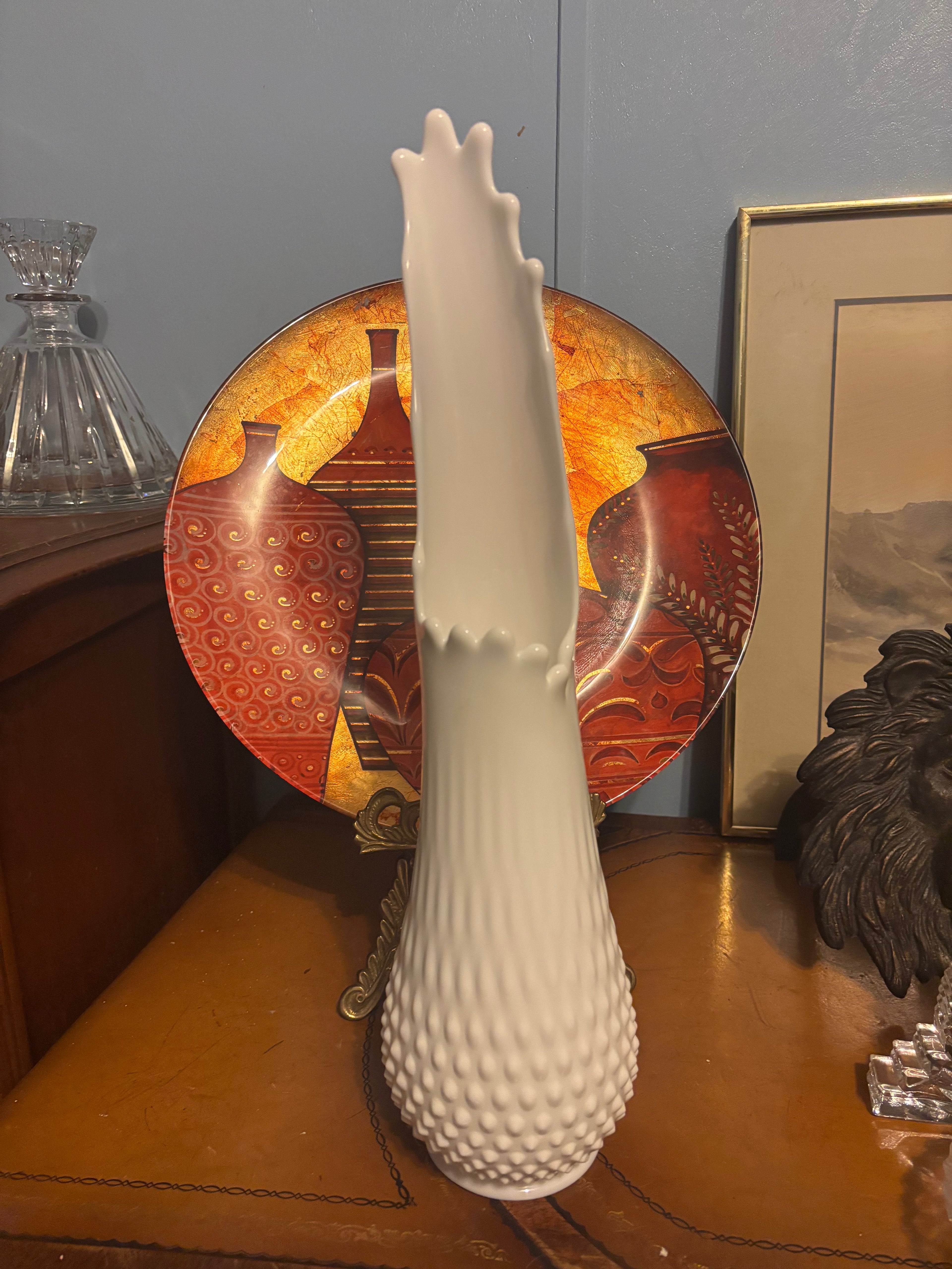 Fenton Tall Hobnail Milk Glass Swung Vase