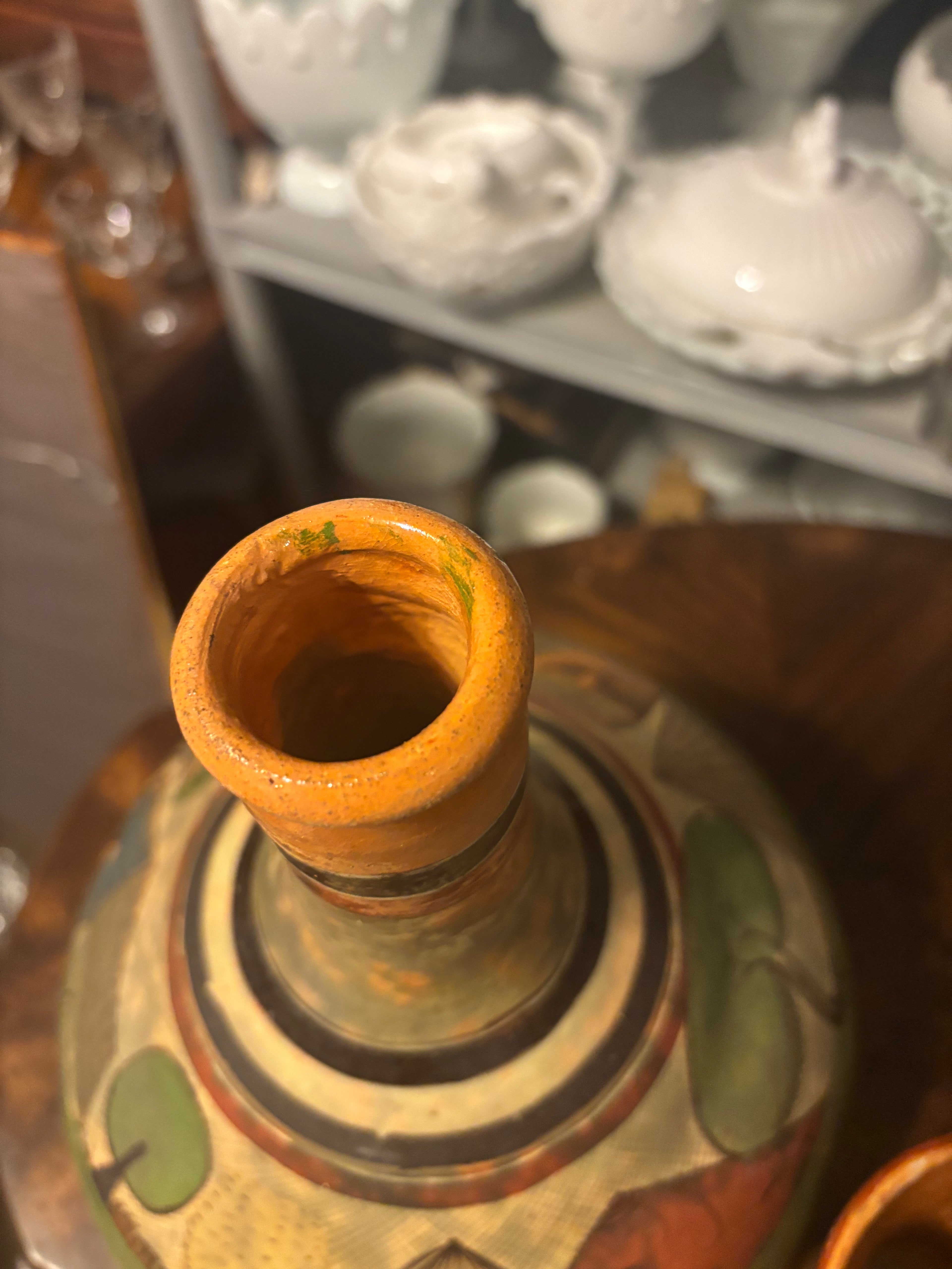 Vintage Hand-Made Hand- Painted Mexican Tlaquepaqoe Pottery Water Jug with Cup Lid