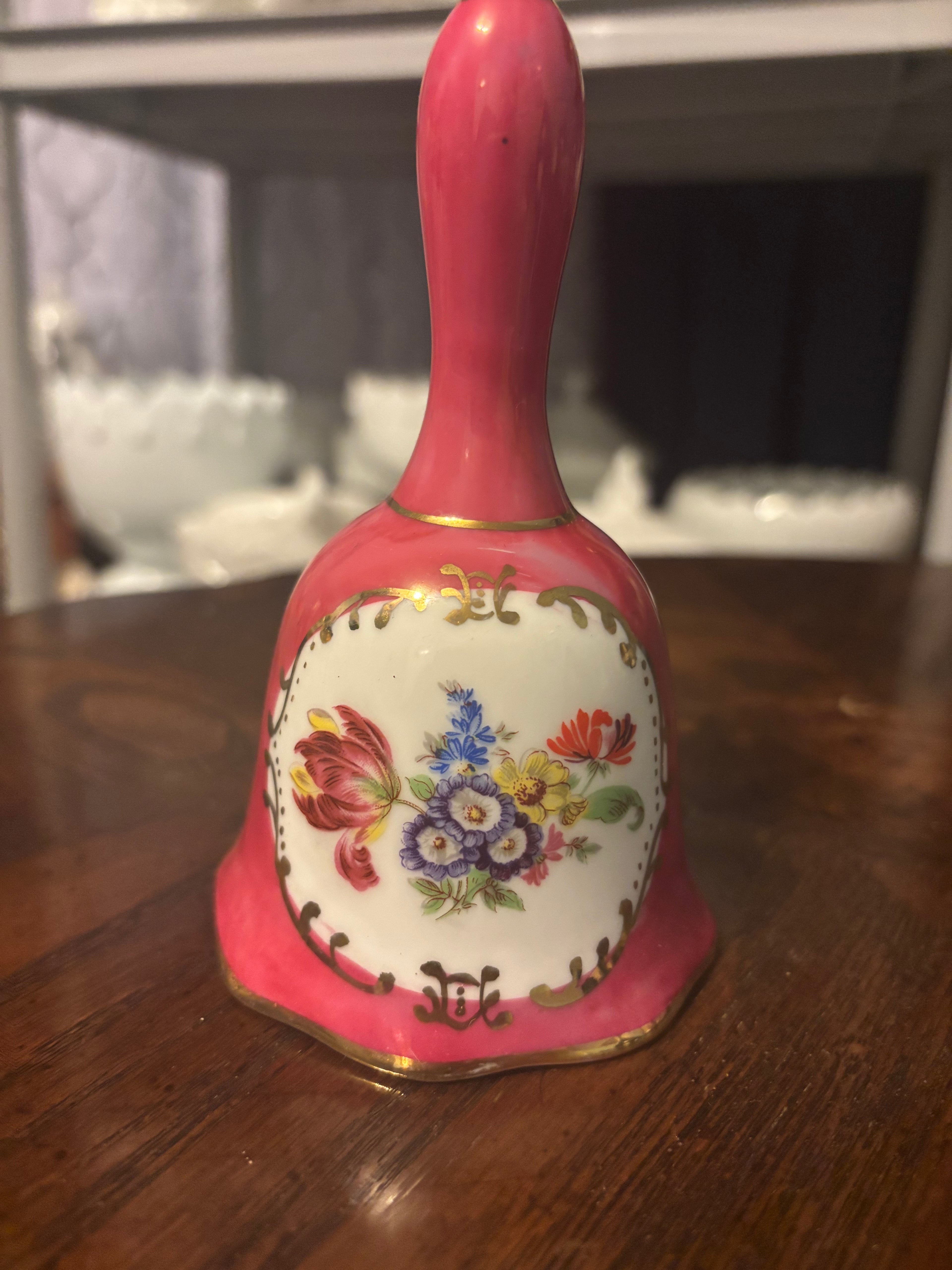 Antique KPM Pink Floral Porcelain Hand-painted Handbell
