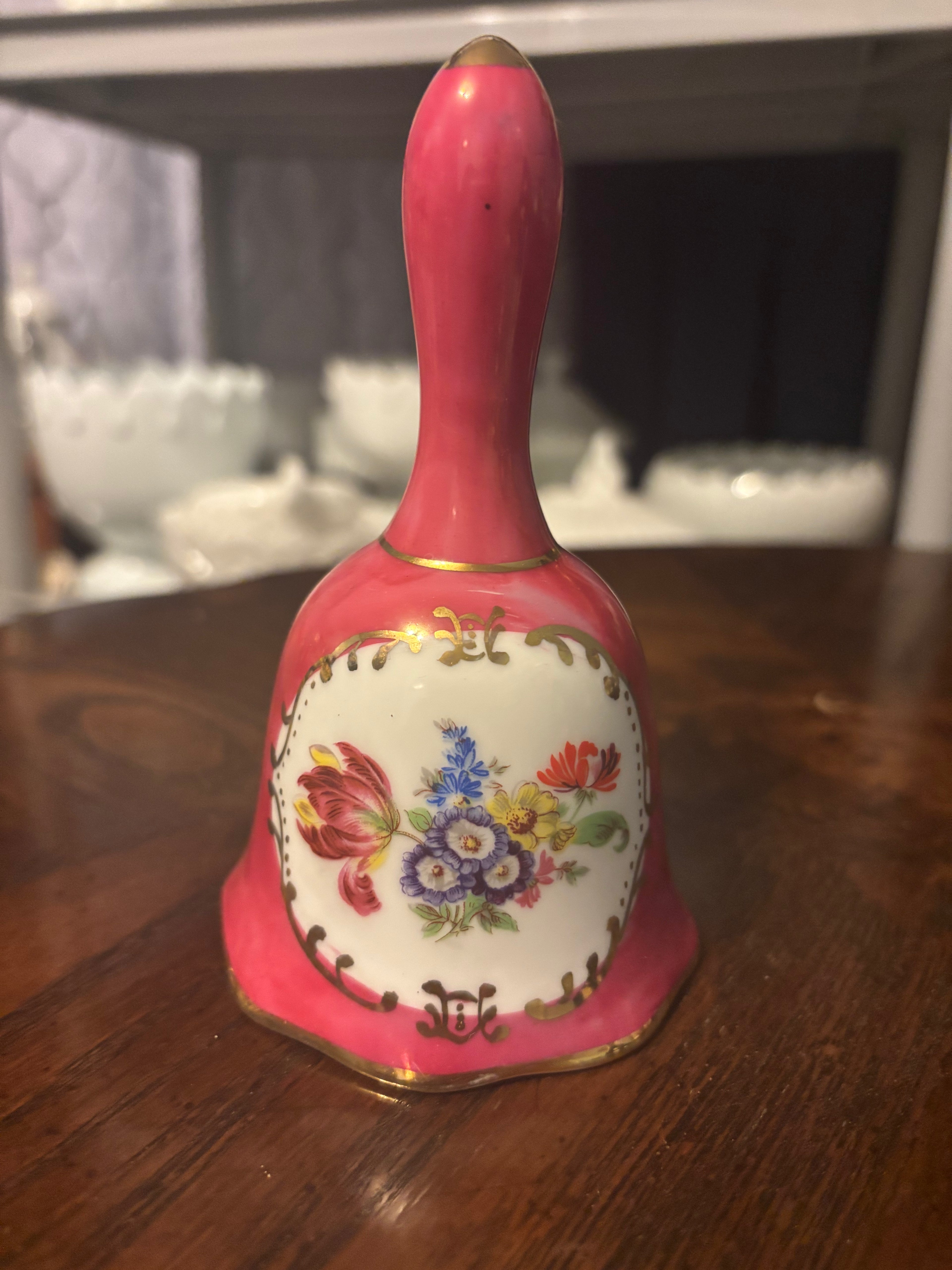 Antique KPM Pink Floral Porcelain Hand-painted Handbell