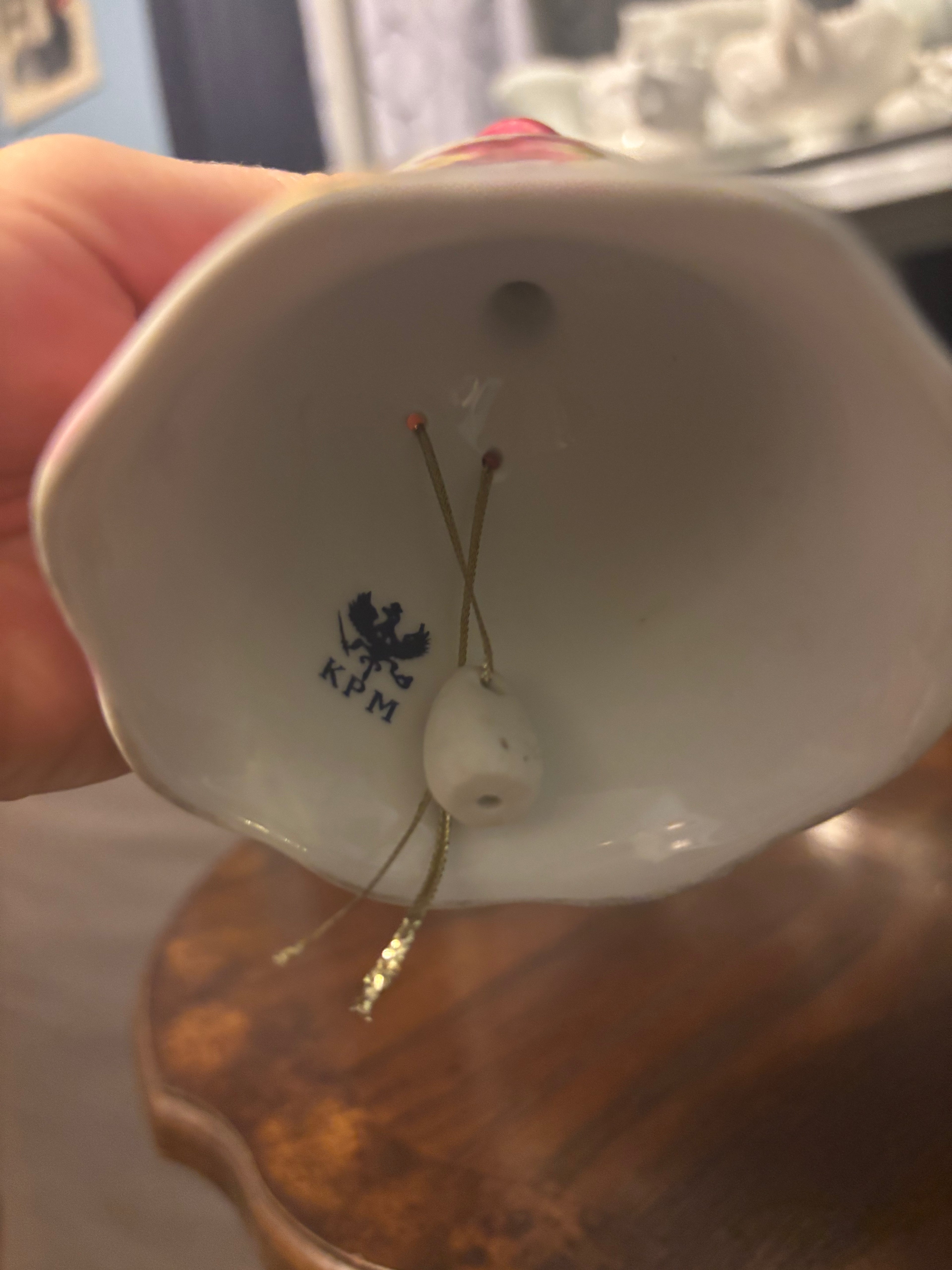 Antique KPM Pink Floral Porcelain Hand-painted Handbell