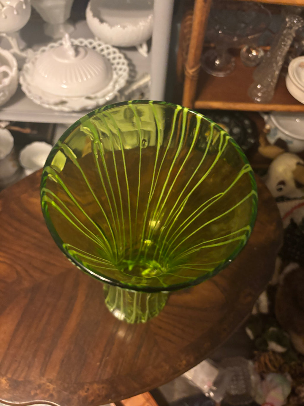 Vintage Green and White Striped Vase Handmade by Artist CO. OP