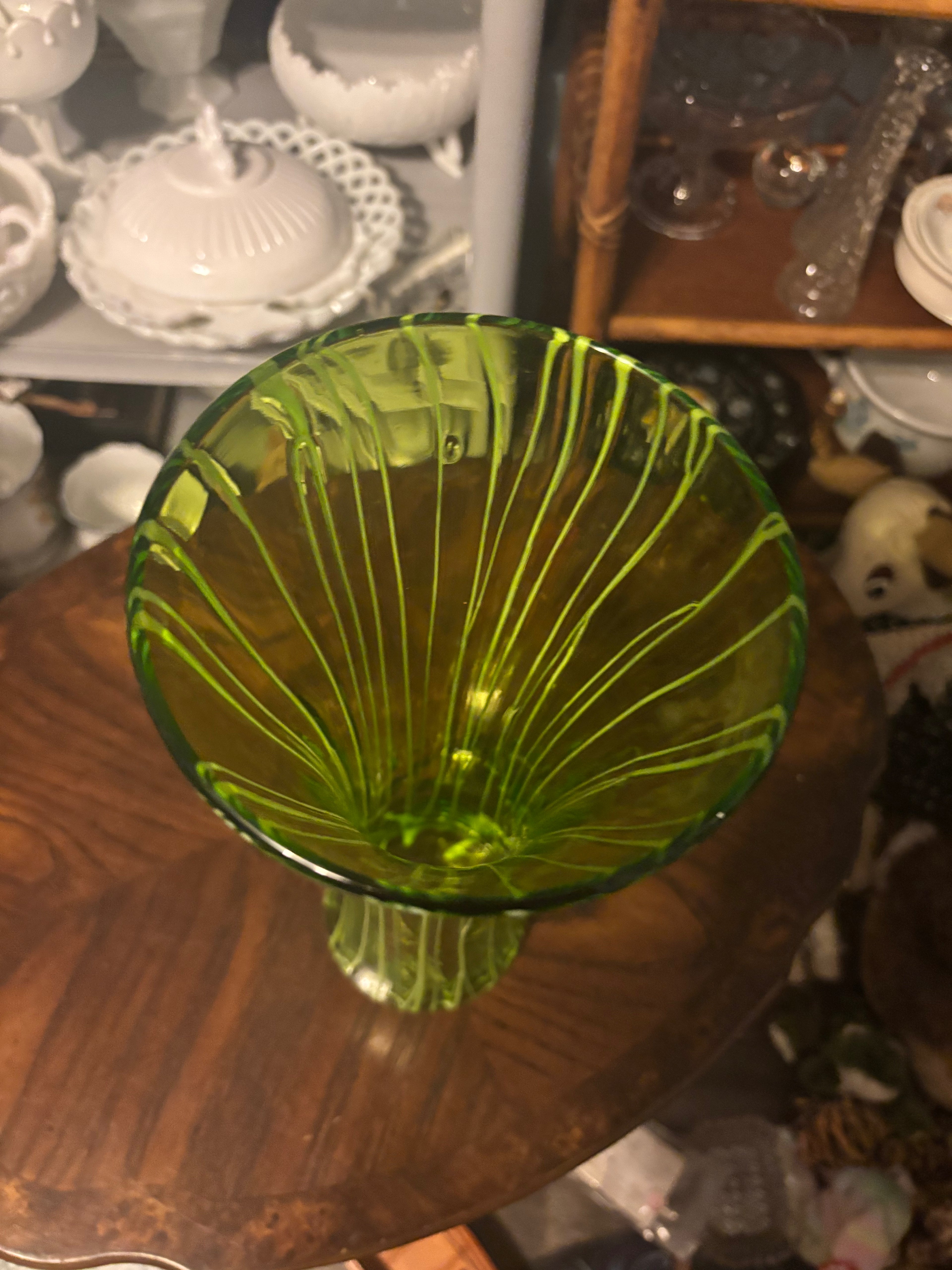 Vintage Green and White Striped Vase Handmade by Artist CO. OP