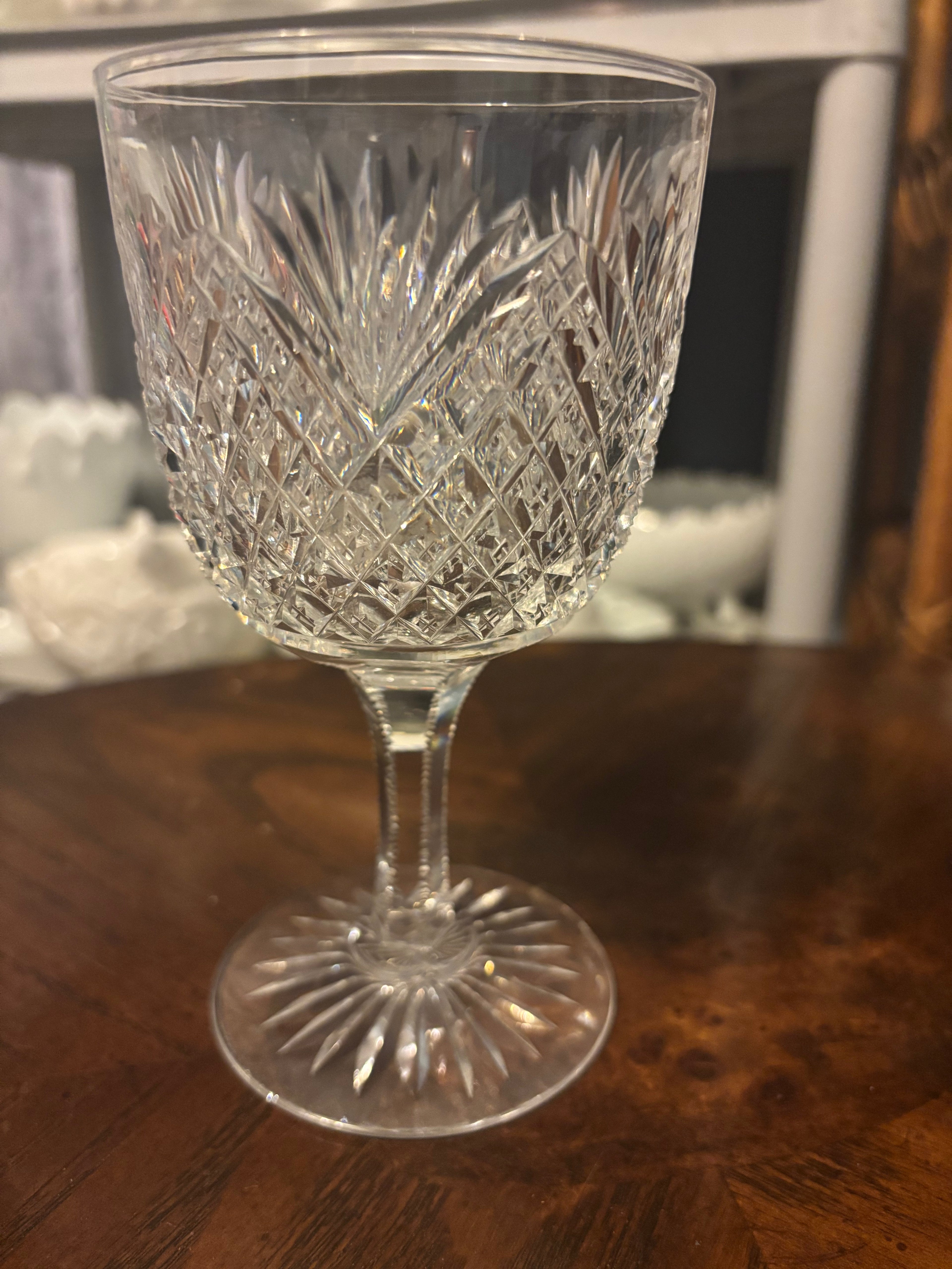 Set of 4 American Brilliant Cut Glass Hawkes Strawberry Diamond Pattern Wine/Water Goblet