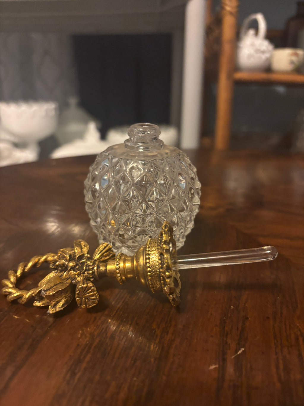 Vintage Matson Hollywood Regency Crystal Perfume bottle with glass dauber.