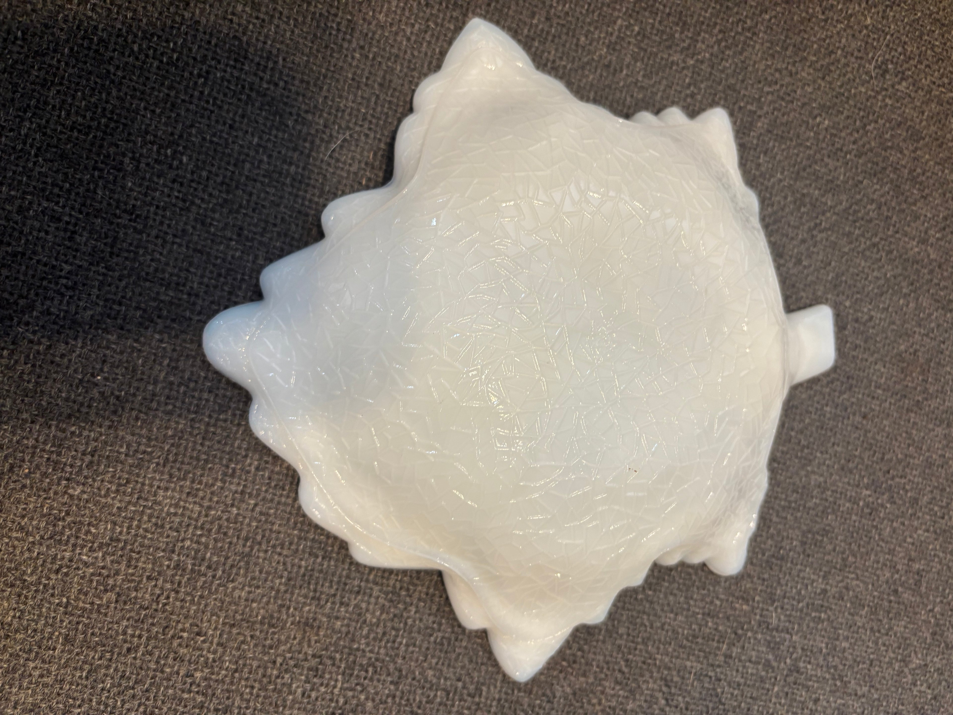 Milk glass leaf shaped candy tray