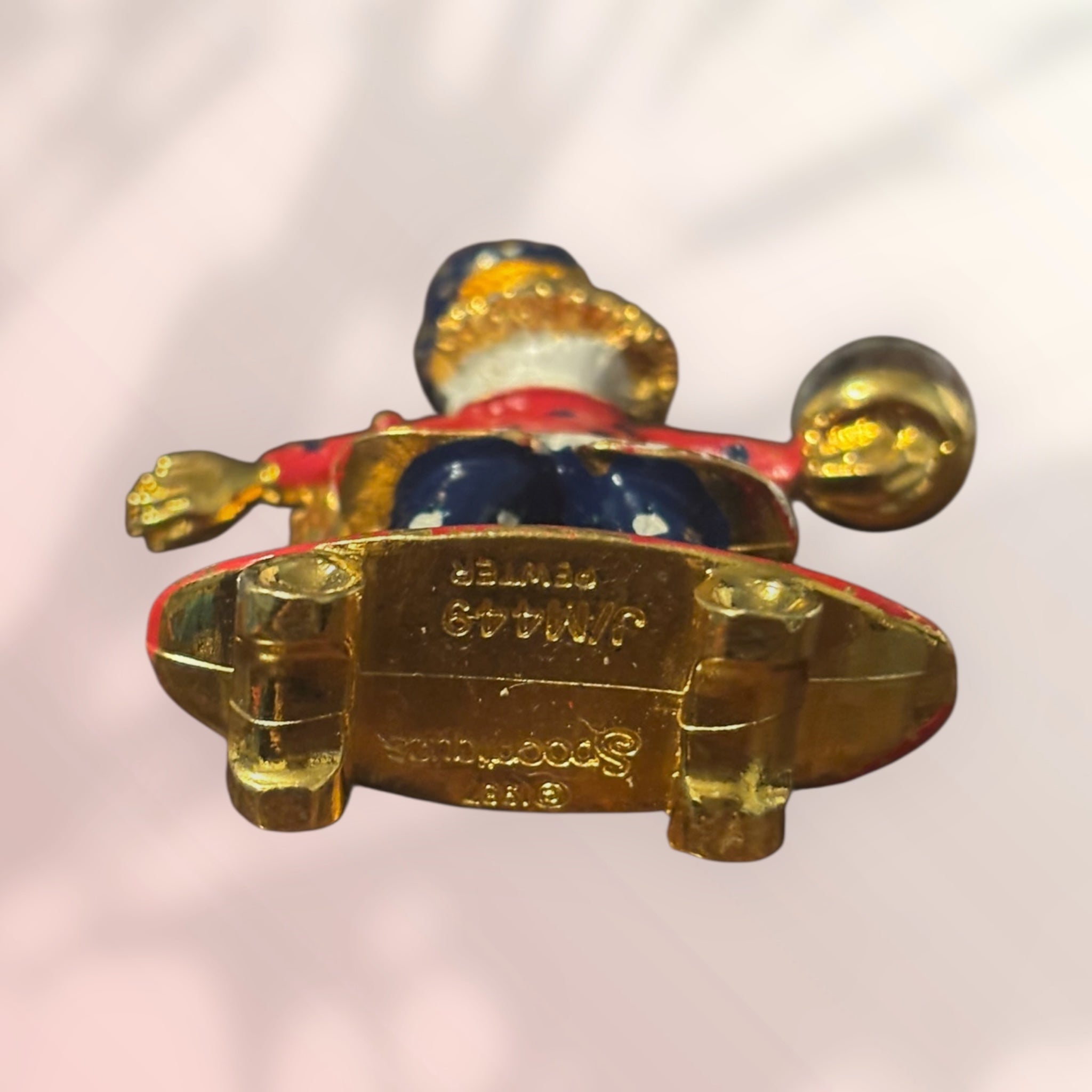 Spoontiques Pewter Clown on skateboard Swarovski Crystal Hand-Painted Gold Plate 1987