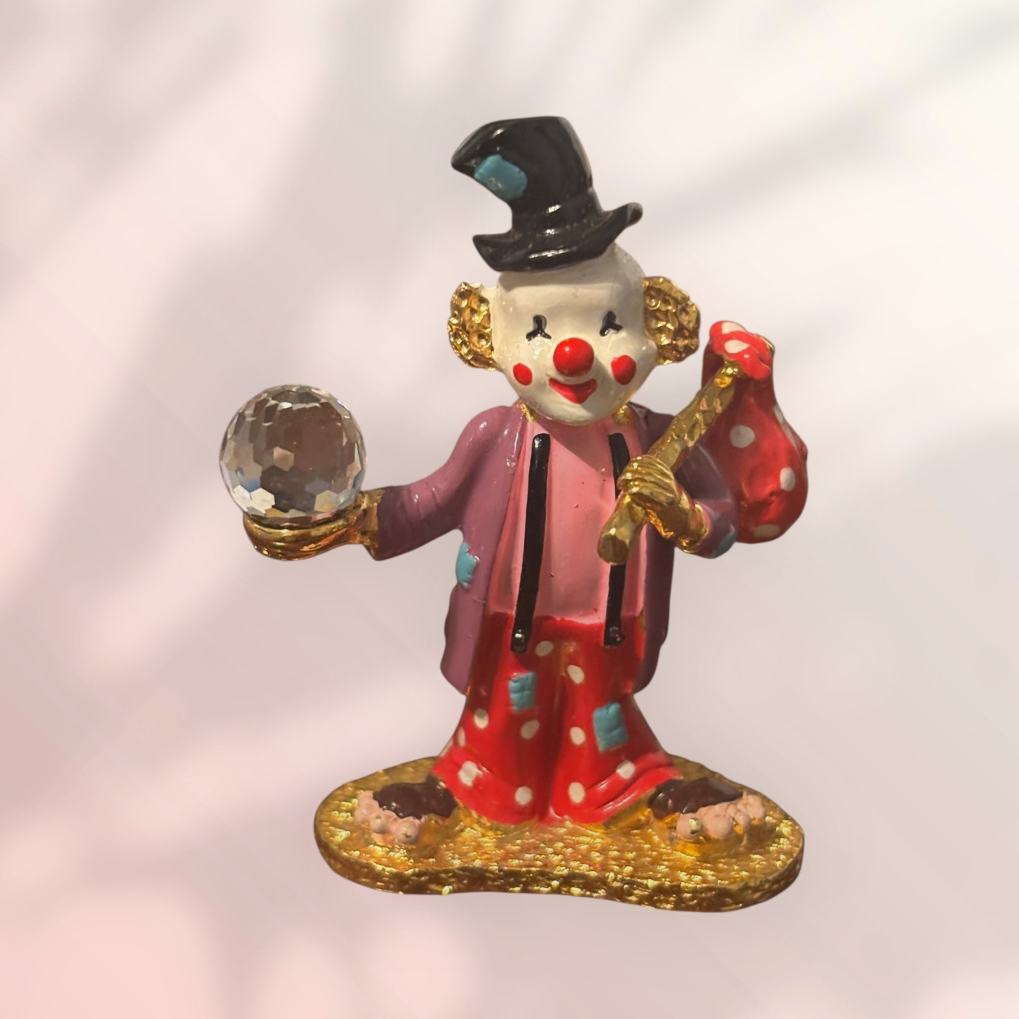 Spoontiques Pewter Clown Hobo Figurine Swarovski Crystal Gold Plated