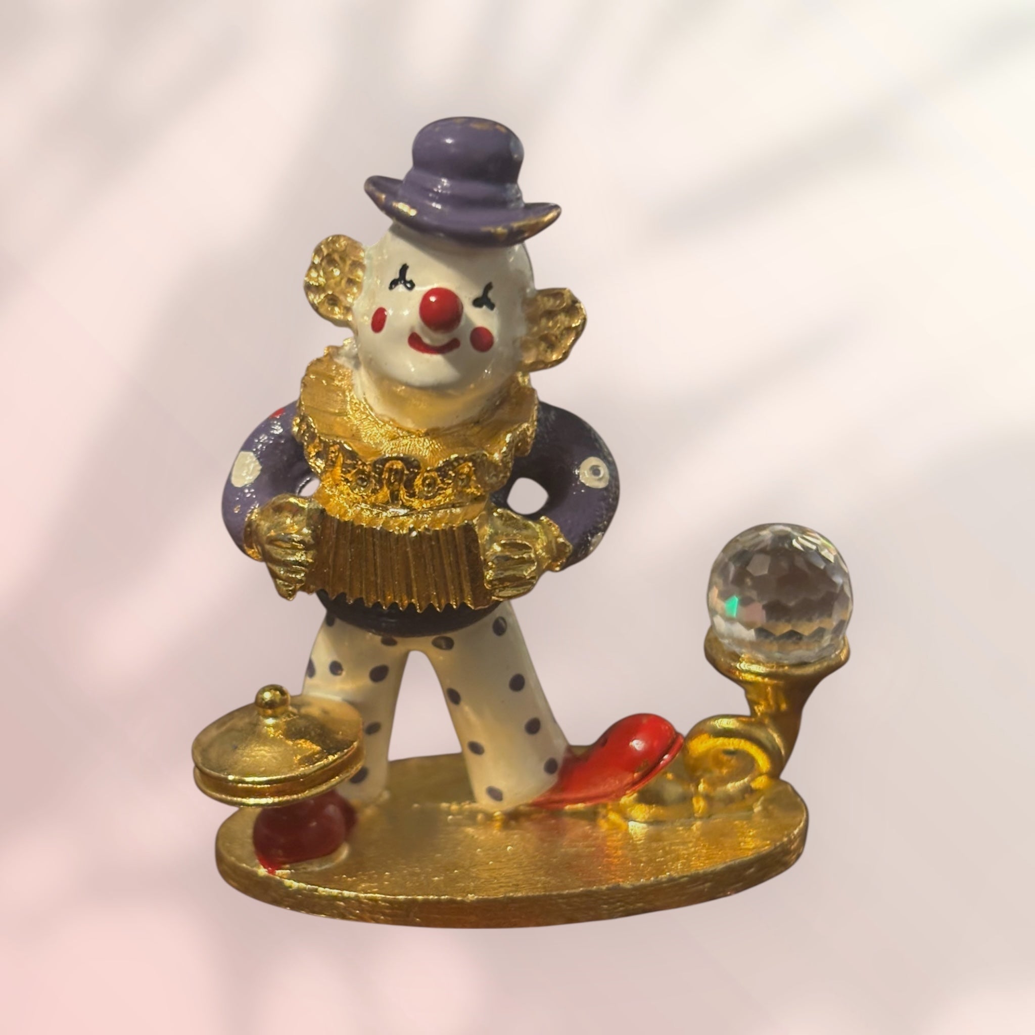 Spoontiques Pewter Clown Figurine playing accordion Swarovski Crystal Gold Plated