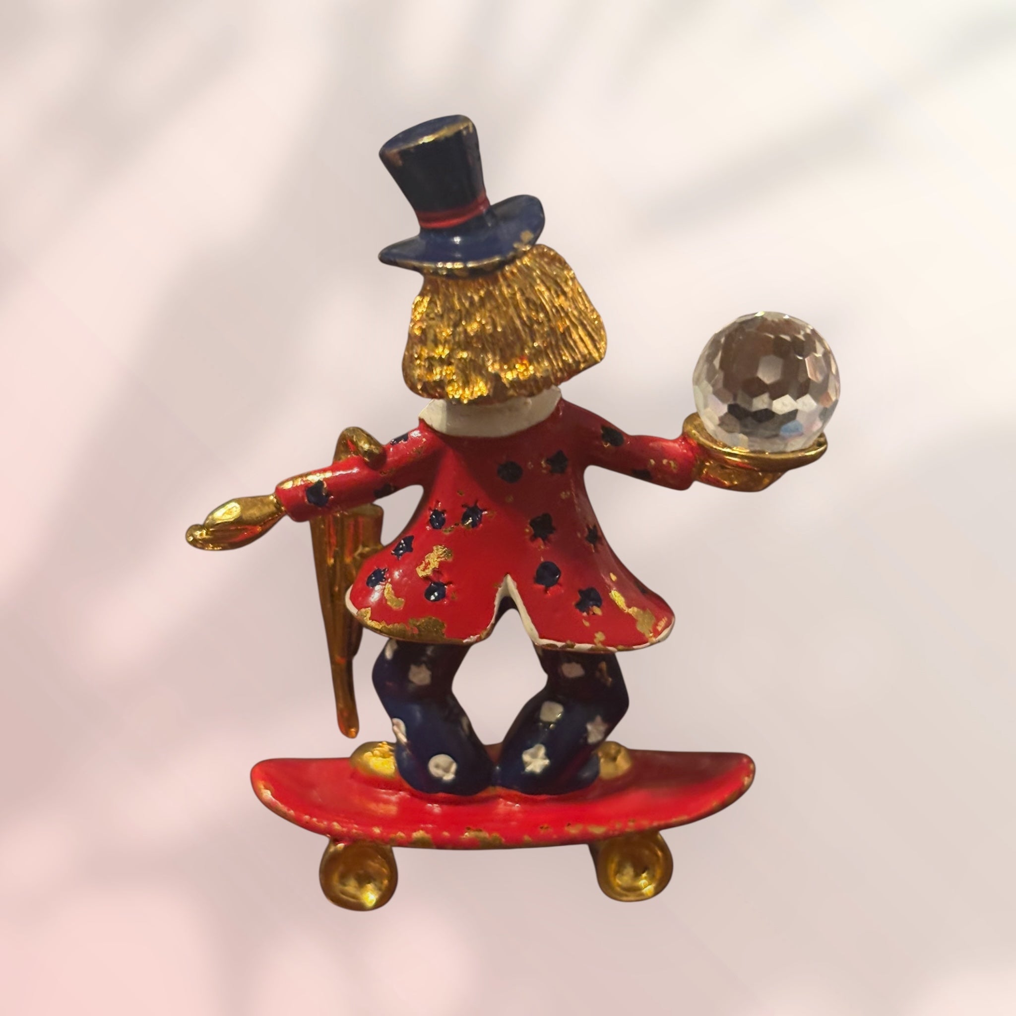 Spoontiques Pewter Clown on skateboard Swarovski Crystal Hand-Painted Gold Plate 1987